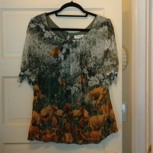 Dressbarn size XL yellow green floral ladies Blouse